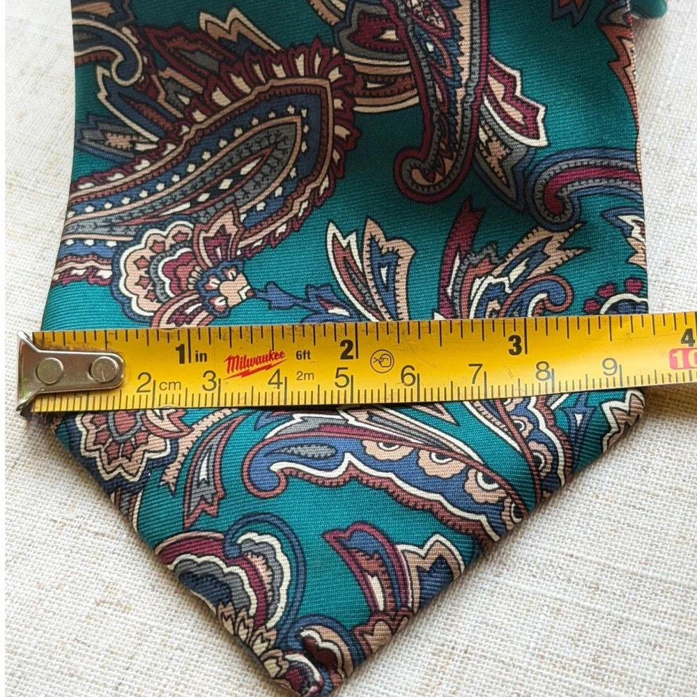 Vintage Pierre Balmain Paris Silk Tie Teal Green Paisley Italian Silk 0357